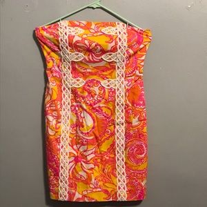 Lilly Pulitzer Neon pink  orange strapless dress